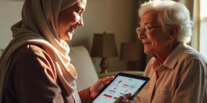 woman-showing-nusuk-app-in-tablet