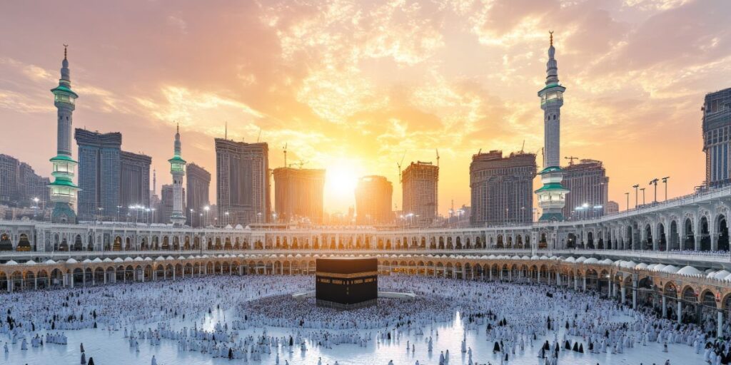 Pilgrims gather at the Kaaba, illustrating how to perform Umrah with a Tourist Visa during the 2026 season in KSA.