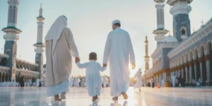 child walking with parents during umrah